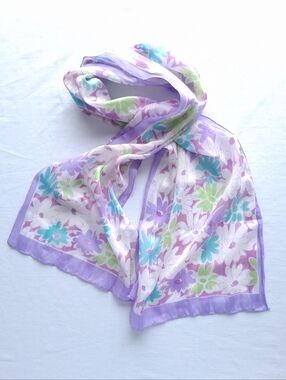 vintage scarf floral retro silky Long rectangular Lightweight